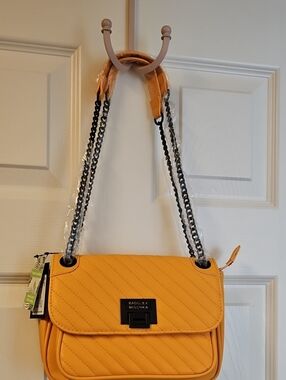 Badgley Mischka Mustard Quilted Shoulder Bag with Chain Strap